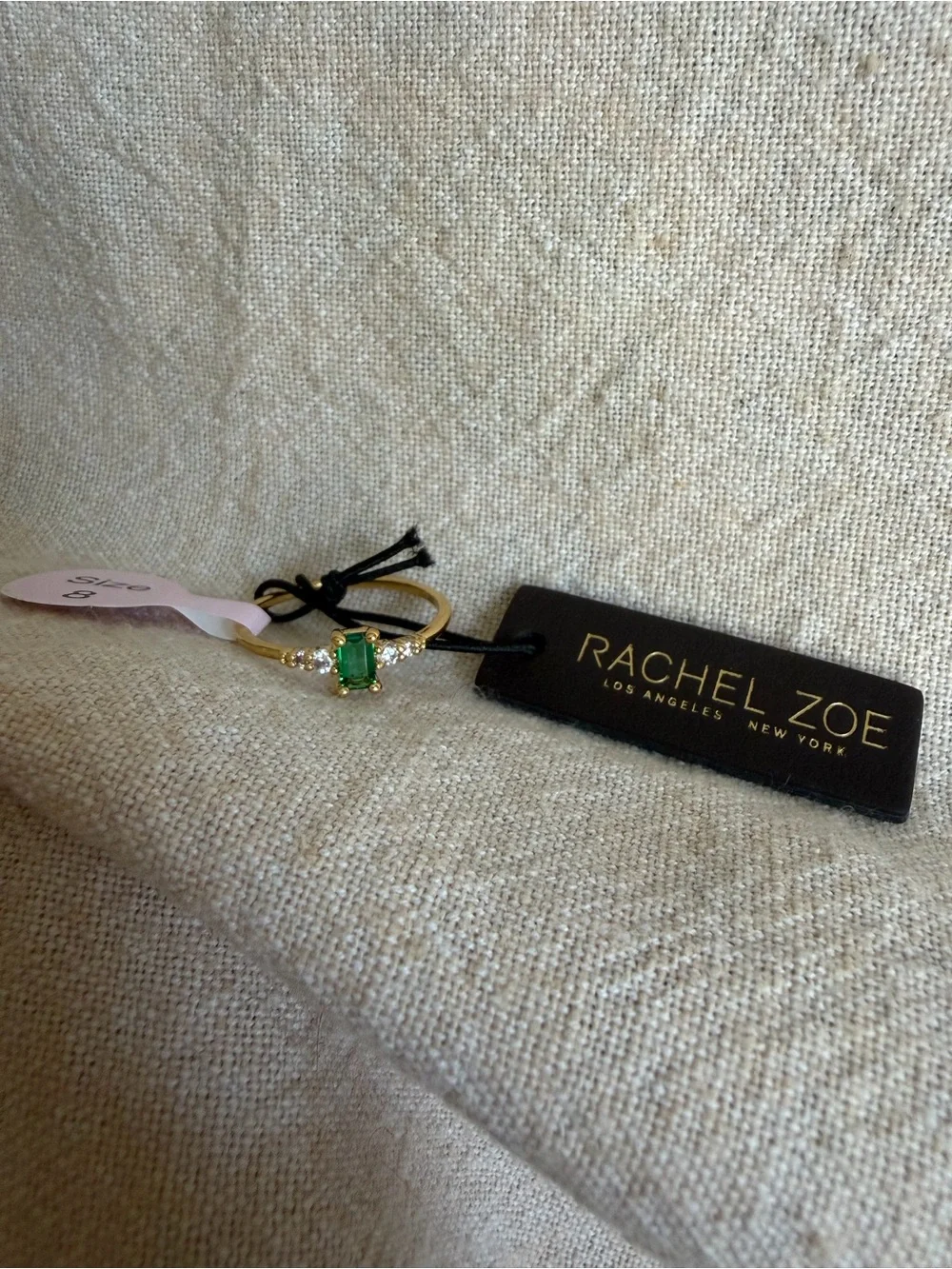 NWT~ Rachel Zoe 14k Gold Tone Ring with Emerald.